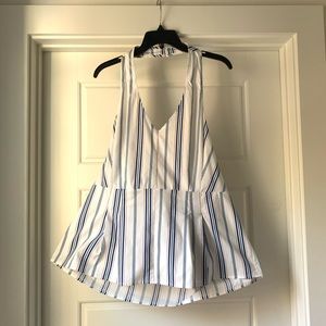 Halter top white blue orange elastic back